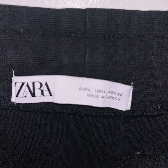 Zara Black Side Stripe Jogger Pants Size Large black-and-white stretchy - Picture 4 of 6